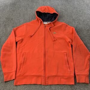 Lacoste Sport Hoodie Mens Medium Orange Full Zip Hooded Pockets Cotton Polyester